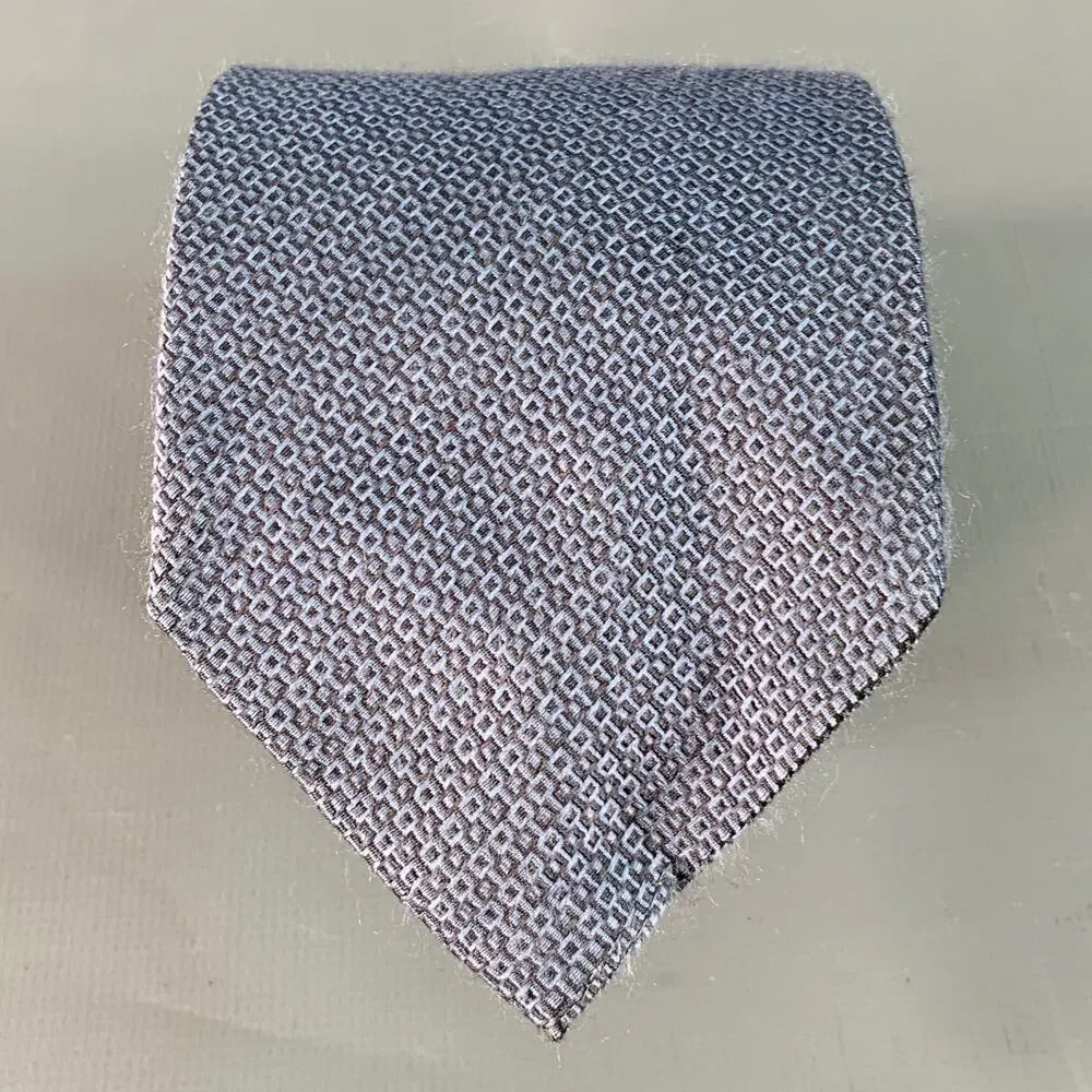 GUCCI One Size Blue Grey Checkered Silk Tie